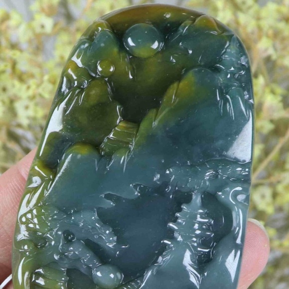 Certified Green yellow 100% Natural A Jade jadeite Landscape Pendant - Picture 4 of 11